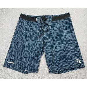 DaHui Board Shorts Mens 38 Blue Geometric Surf Swim Trunks Drawstring Stretch